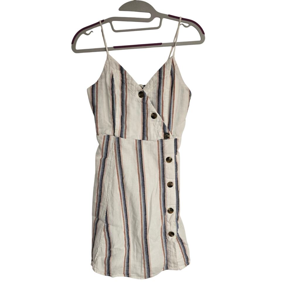 Women's American Eagle White Striped Cotton Linen Blend Mini Sun Dress | Size XS